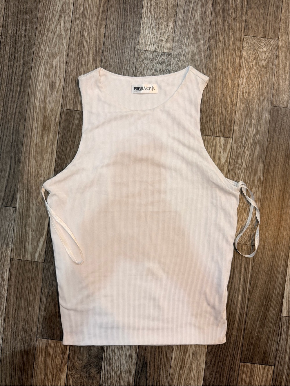 Popular 21L Cream Ribbed Tank with Side Tie Detail